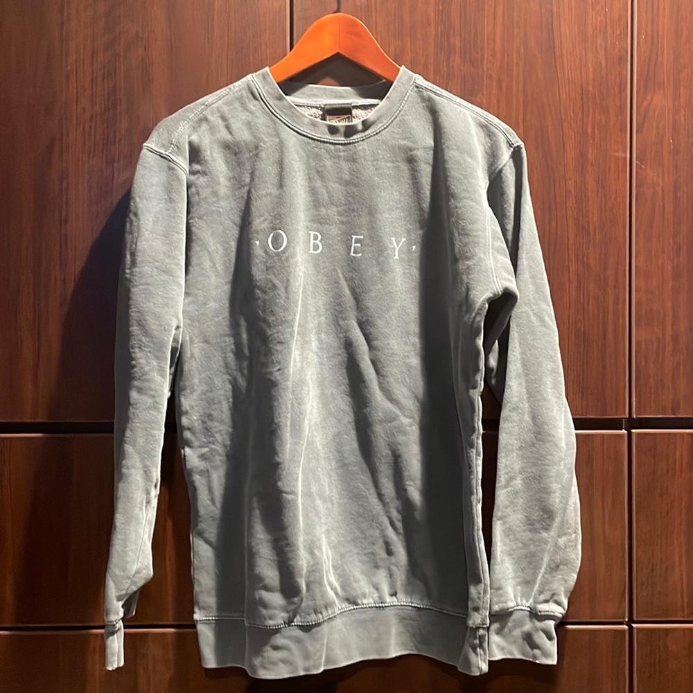 Obey Green Acid Washed Crewneck Sweatshirt